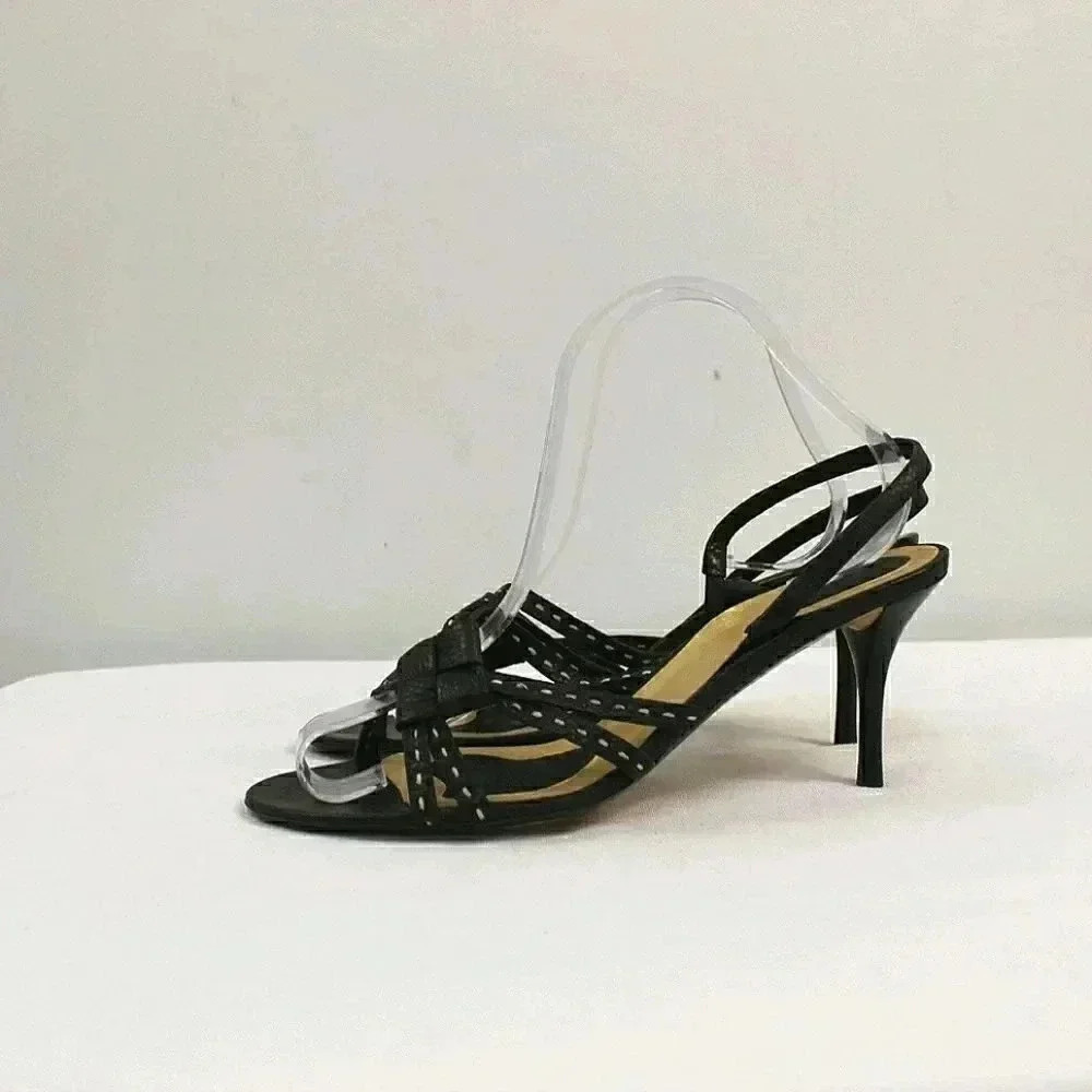 Bottega Venetta choc leather strap kitten heels size 40 - Picture 2 of 16